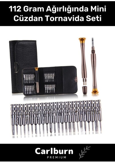 Özel Üretim 112 Gr Ağırlığında Dayanıklı 24 Uçlu 1 Kalemli Hafif Mini Çıtçıtlı Cüzdan Tornavida Seti