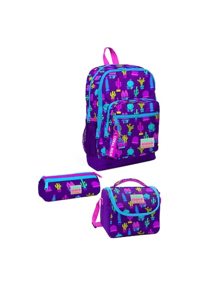 Coral High Kids Mor Pembe Kaktüs Desenli Desenli 3lü Okul Çanta Seti Çok renkli