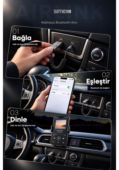 Mikrofonlu Aux Dönüştürücü Bluetooth Wireless Kablosuz Araç Kiti 3.5mm Jack Adaptörü Receiver Ses Alıcısı, S