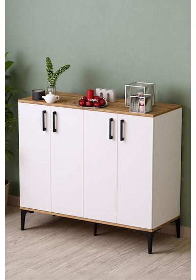 Moonlife Valencia 4 Kapaklı Antre, Hol, Ayakkabılık Beyaz Çam Beyaz - Meşe