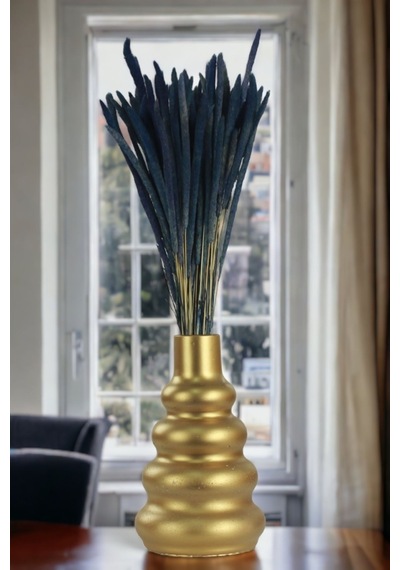 Dekoratif Vazo El Yapımı Siyah Renk Model 8 Altın Altın