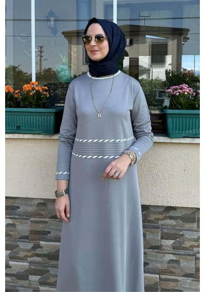 Rabia Şamlı Samanyolu Gri Triko Elbise Normal
