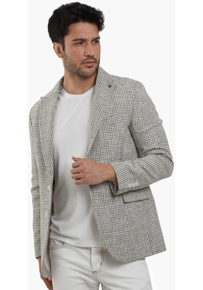 Dufy Yeşil Erkek Slim Fit Pitikare Desenli Sivri Yaka Casual Ceket - 104436-yesıl Yeşil