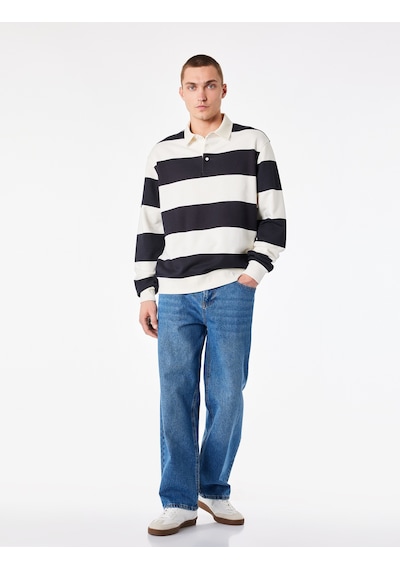 Koton Uzun Kollu Rahat Kalıp Çizgili Düğmeli Polo Yaka Sweatshirt Lacivert Çizgili 7wam70058mk Koton Uzun Kollu Rahat Kalıp Çizgili Düğmeli Polo Yaka Sweatshirt Lacivert Çizgili 7wam70058mk