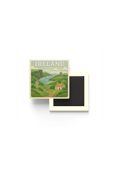 İrlanda - Ireland - Paper Cut Art - Baskılı Buzdolap Magneti Kare - 9x9 Cm