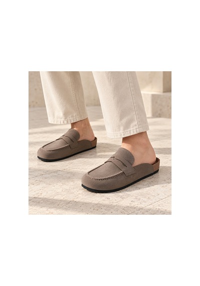 Dad Wolf Dadwolf Naples Wrapped 1029675 Loafer Terlik Mantar Taban Hafif Kaymaz Rahat Arkası Açık Günlük Mako Bej