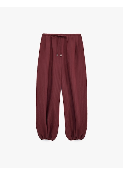 Koton Koton X Melis Ağazat - Modal Kumaş Cepli Çizgili Harem Pantolon Bordo 6sak40195pw