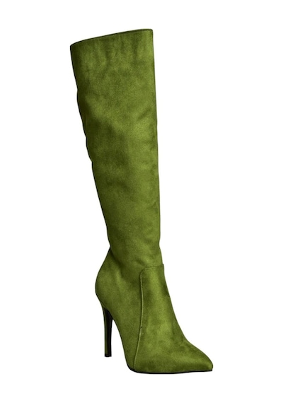 Fox Shoes N372530102 Yeşil Süet İnce Topuklu Kadın Çizme Yeşil-süet