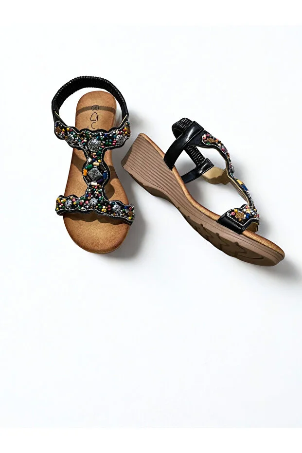 Guja 26y226 Kadın Taşlı Dolgu Taban Comfort Sandalet Siyah