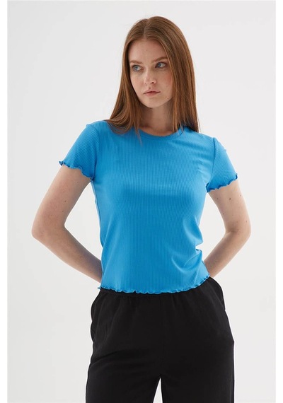 Fashion Friends Kısa Kollu Saks Kadın T-shirt 25y0444k1 Saks