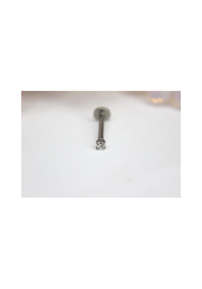 Yuvarlak Tek Taş Labret Piercing Gümüş