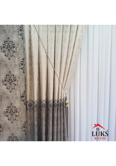 Lüks Bej Fon Pano Perde Sık Pile Tek Kanat, En100 Cm-modern House Bej