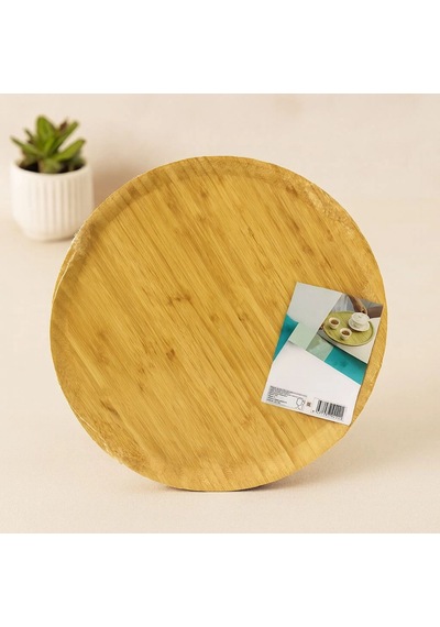 Hubrendy Tedarik 38 Cm Yuvarlak Bambu Servis Tepsisi Sunum Tahtası