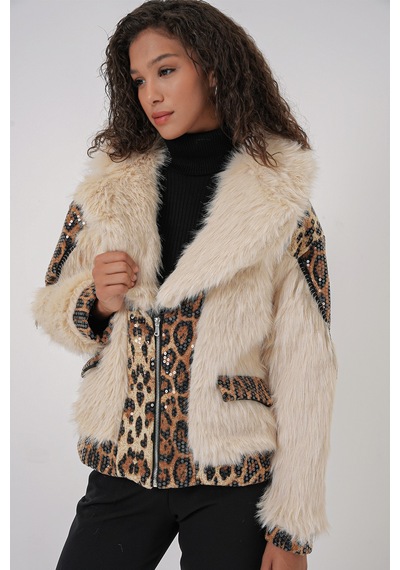 Bigdart 5209 Peluş Kürk Mont - Krem