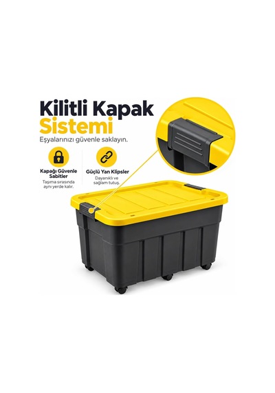 Tekerlekli Premium Kapaklı Plastik Saklama Kutusu, 60 L Diğer
