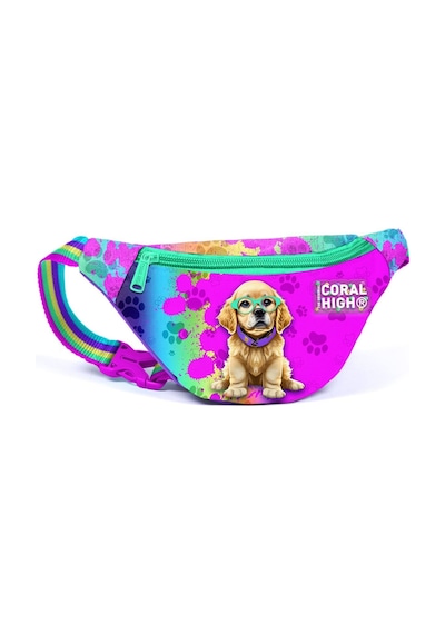 Coral High Mor Pembe Köpek Baskılı Kız Çocuk Bel Çantası Çok Renkli