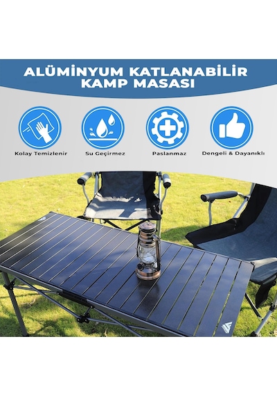 Funky Chaırs Hercules Katlanabilir Alümiyum Kamp Masası 128x55x80 Cm Siyah