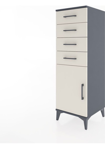 Hyperion Dolap Tek Raflı 4 Çekmeceli Tek Kapaklı 44x44x134 Antrasit-aytaşı Antrasit