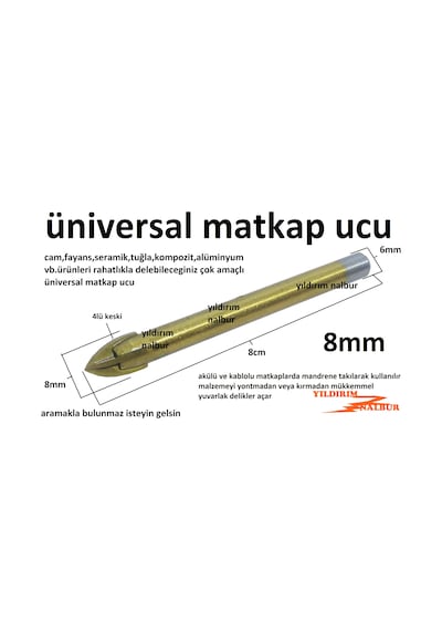 Matkap Ucu Üniversal Ahşap Fayans Delme Ucu 8mm Çok Amaçlı 4 Elma