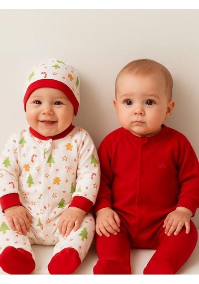 Zekids Bebek 3 Lü Yılbaşı Temalı Şapkalı Organik Bebek Tulum Seti-16182 Çok Renkli
