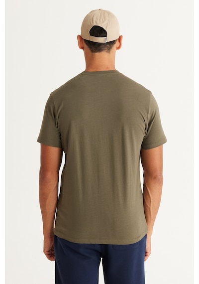 Ac&Co / Altınyıldız Classics Slim Fit Dar Kesim V Yaka Pamuklu  Erkek Tişört Haki