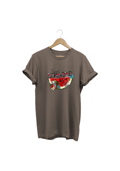 Summer Yazlık Karpuz Tasarım Baskılı %100 Pamuk Regular Fit Kahverengi T-shirt Kahverengi