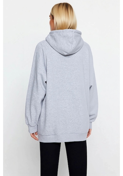 Benerly Kadın Kapüşonlu Düşük Kol Uzun Sweatshirt Fonksiyonel Dayanıklı K Gri