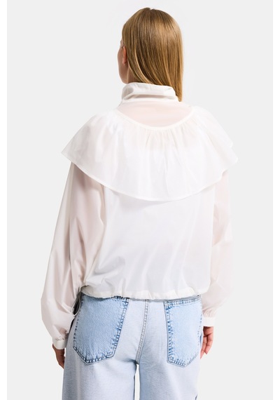 Itsbasic Kadın Ekru W5 Oversize Yakalık Detaylı Özel Kumaş Tasarım Yağmurluk Beyaz
