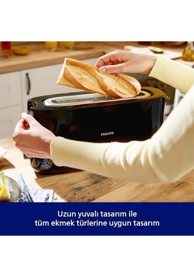 Daily Uzun Yuvalı Ekmek Kızartma Makinesi, Buz Çözme Modu, 8 Kızartma Ayarı, Uzun Yuvalı, Siyah, Hd2590/90