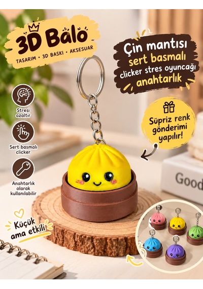 Çin Mantısı 3 Adet Sert Basmalı Clicker Stres Oyuncağı Süpriz Renk Çok Renkli