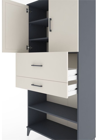 Hyperion Dolap 4 Raflı 2 Çekmeceli 2 Kapaklı 88x44x195 Antrasit-aytaşı Antrasit