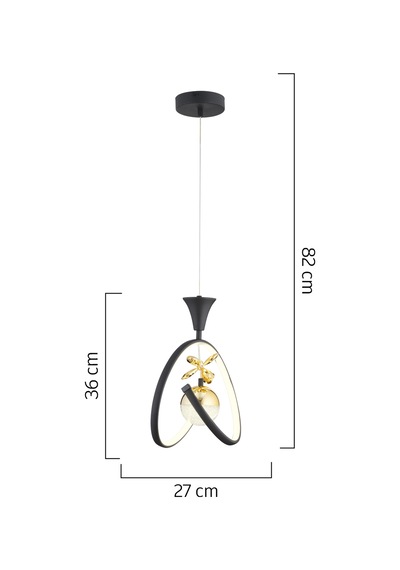Mengü Tekli Siyah Gold Ledi Modern Oturma Odası, Koridor, Salon Led Avize