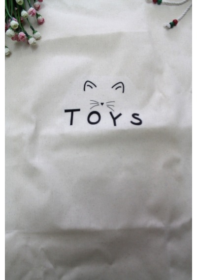 Toys Baskılı Büyük Boy Çok Amaçlı Büzgülü Oyuncak Torbası 50x70 Bej