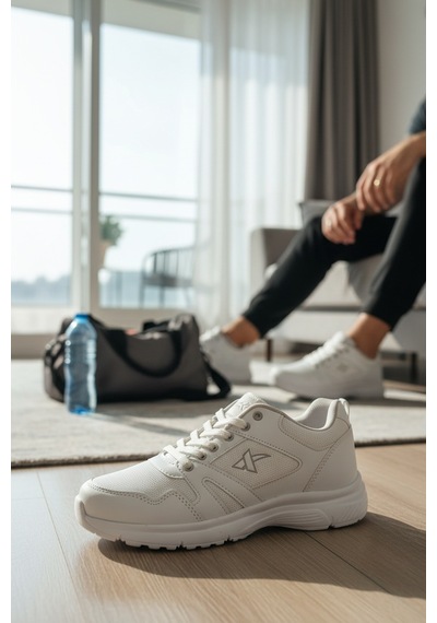 Enoch Unisex Yüksek Tabanlı Bağcıklı Yürüyüş Ve Koşu Spor Ayakkabı Günlük Sneaker Beyaz