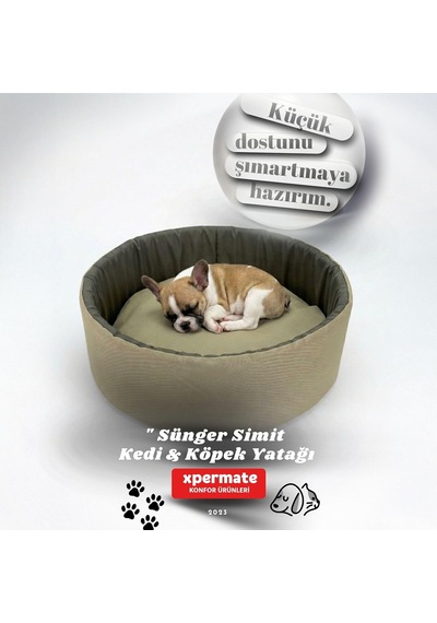 Kedi Ve Köpek Yatağı Küçük Irk Köpek Yuvası Sünger Simit Bej Antrasit, 45 Cm