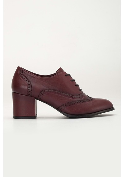 Analin Shoes Kadın Hakiki Deri Lazer Detaylı Şık Topuklu Ayakkabı Bordo