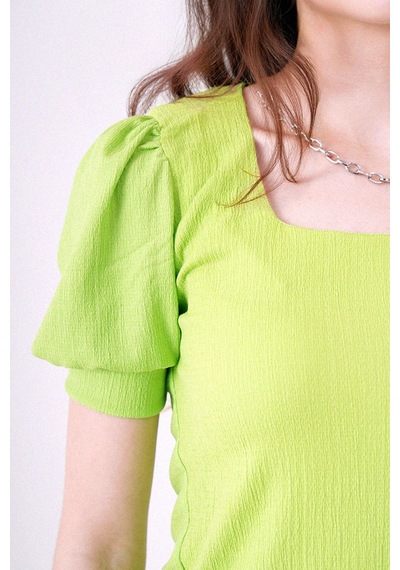 Hiccup Bdart Slim Fit Kare Yaka Bluz Yeşil