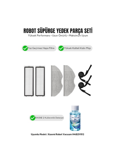 Robot Vacuum H40 Ov51 İle Uyumlu 2 Yan Fırça 2 Filtre 2 Mop 1 Deterjan 1.0