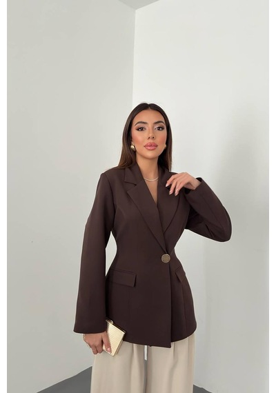 Duygudan Kahverengi Belden Oturtmalı Blazer Ceket