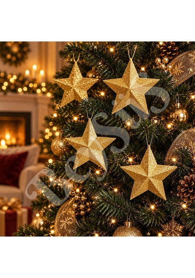 Beysüs Yılbaşı Çam Ağacı Süsü Yıldız 7 Cm 4 Lü Gold Diğer