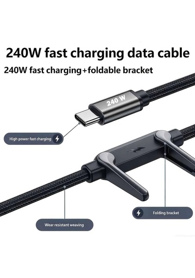 240w Ultra Hızlı Type-c Şarj Data Kablosu Katlanabilir Standlı Ergonomik Tasarım 1.5m Örgülü