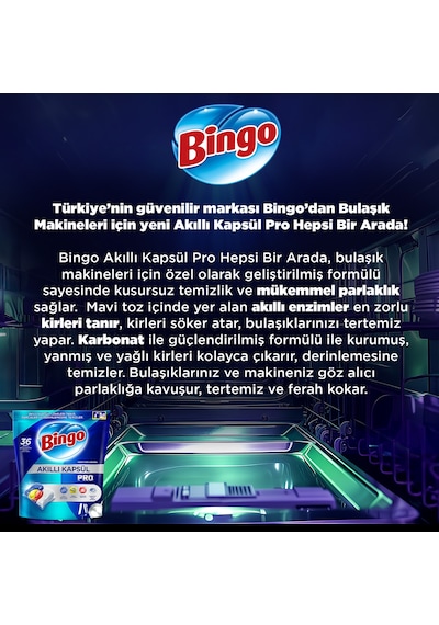 Bingo Akıllı Kapsül Pro Bulaşık Makinesi Deterjanı 2 x 80 Tablet Bingo Akıllı Kapsül Pro Bulaşık Makinesi Deterjanı 2 x 80 Tablet