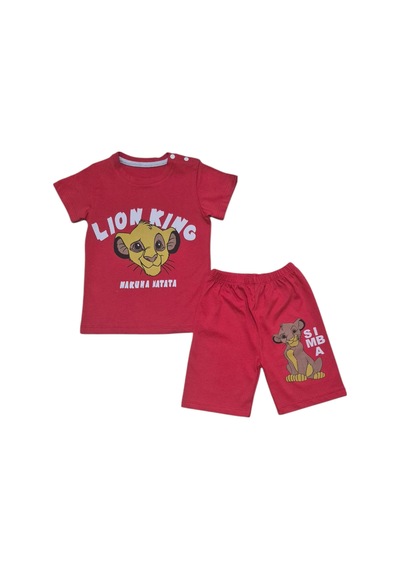 Lion Şort T-shirt Bebek Çocuk Yazlık Takım Kırmızı