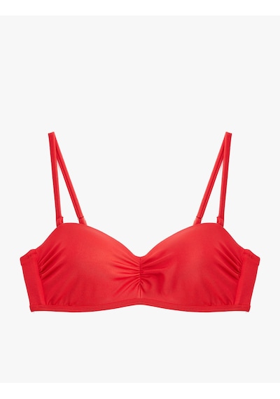 Koton Kalp Yaka Drape Detaylı Straplez Bikini Üstü Kırmızı 6sak10066mm