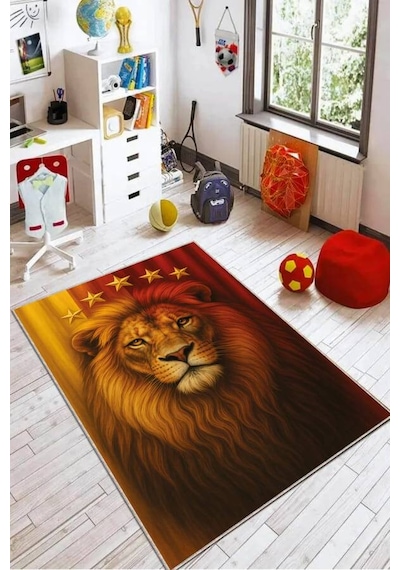 Sarı Aslan 5 Yıldız Kaymaz Tabanlı Taraftar Halısı Vh142n11 Sarı - Kırmızı