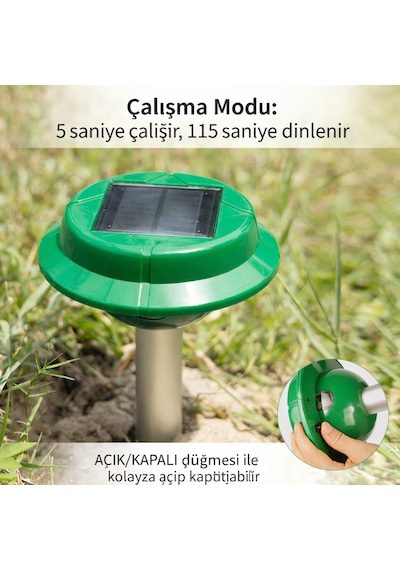 Köstebek Yılan Fare Kovucu Cihaz Güneş Enerjili Dayanıklı Ultrasonik Köstebek Kaçırıcı Savar