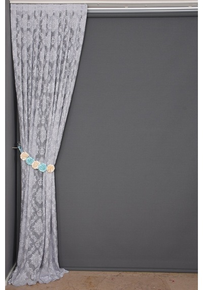 Damaks Gri Hazır Dikilmiş Pileli Fon Perde 75x260 Cm