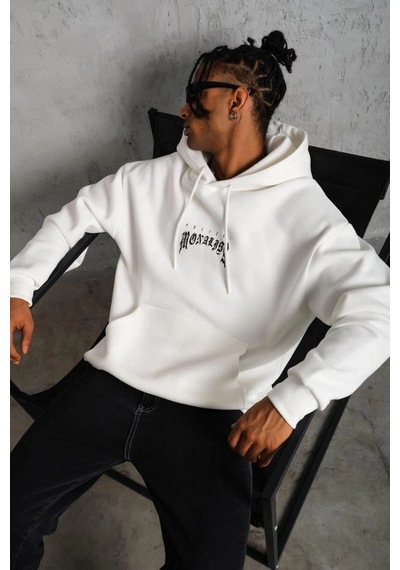 Erkek Baskılı Kapüşonlu Ve Kanguru Cepli Sweatshirt Hoodie - Beyaz Beyaz
