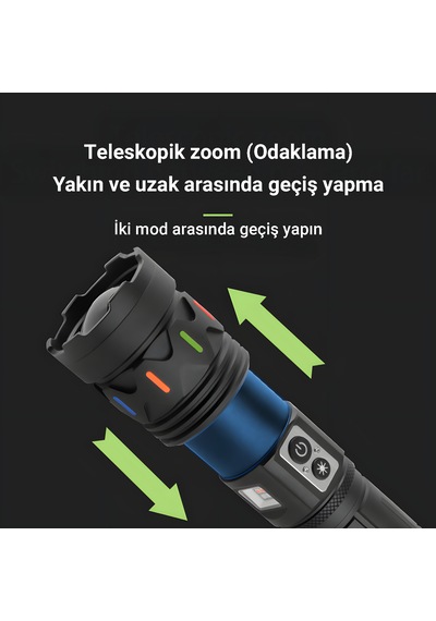 İdragon Af002 Ultra Güçlü Led El Feneri - P360 Lazer Odaklama & Acil Durum Powerbank Fonksiyonlu Fener Siyah
