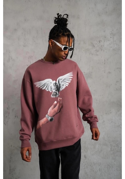 Ertaştrendstore Erkek Güvercin Baskılı Bisiklet Yaka Sweatshirt 3 İplik Pamuklu - Gül Kurusu Çok Renk Ertaştrendstore Erkek Güvercin Baskılı Bisiklet Yaka Sweatshirt 3 İplik Pamuklu - Gül Kurusu Çok Renk
